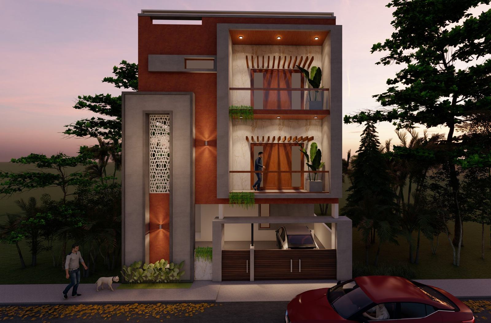Harish Residence — proposed elevation by Blankwall Studios, Bengaluru