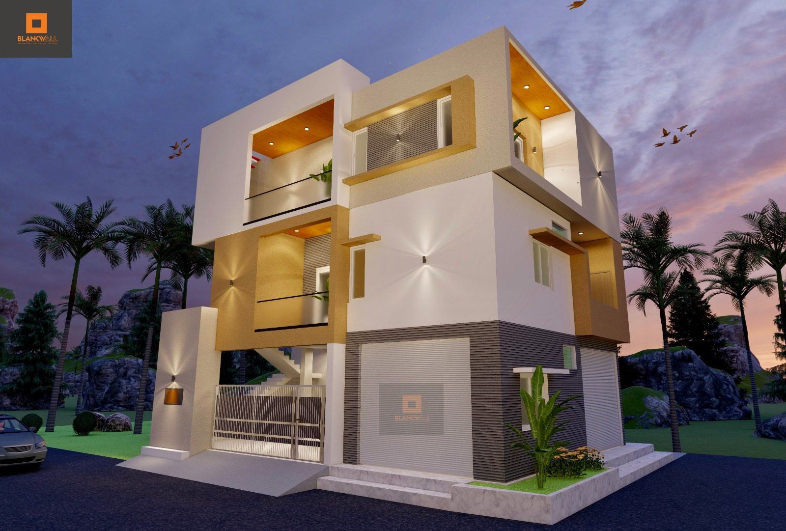 Duplex Residence — proposed elevation by Blankwall Studios, Bengaluru